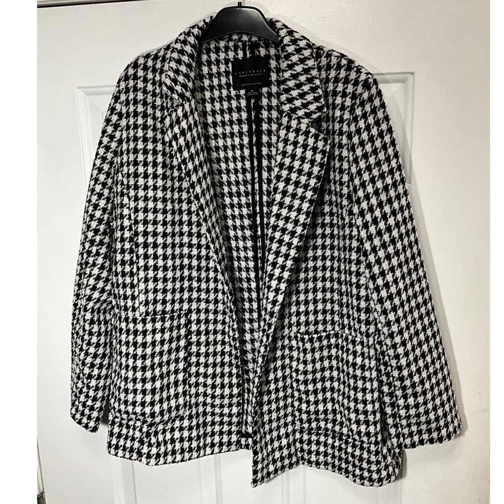Sanctuary Houndstooth Blazer Womens XL Black White Single Button Tailored Jacket